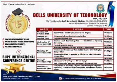 Bells University of Technology 15th Convocation Ceremony to hold 4th November, 2023