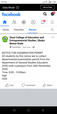 Sinai College Of Education notice on collection of exam permit