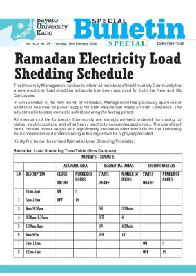 BUK update on electricity load shedding during Ramadan