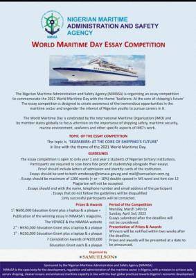 NIMASA World Maritime Day essay competition for 100 and 200 level students