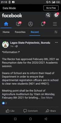 LASPOTECH notice on resumption and new students' registration for 2020/2021 session