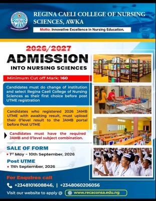 Regina Caeli College of Nursing Sciences, Awka Admission form, 2026/2027
