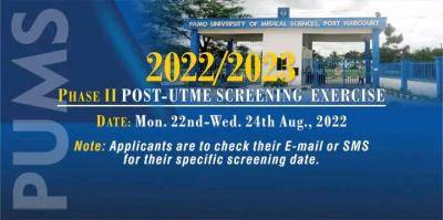 PAMO Post UTME screening schedule for phase II candidates, 2022/2023