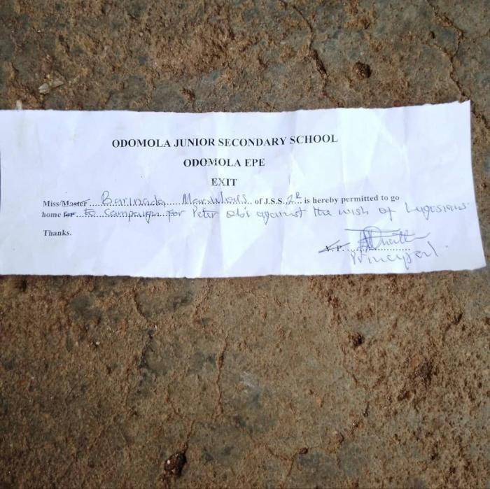 Lagos school allegedly sends student home for having a political sticker on her school bag