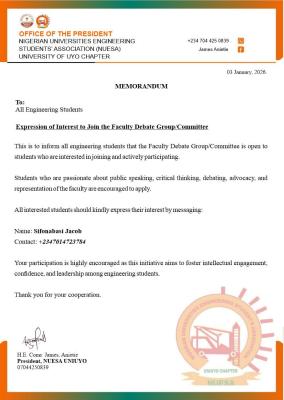UNIUYO Faculty of Engineering notice to students