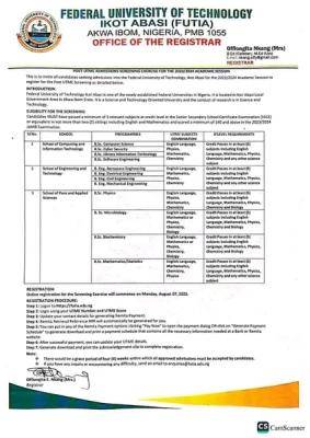 Federal University of Tech. Ikot-Abasi Post-UTME 2023: Cut-off mark, Eligibility & Registration Details