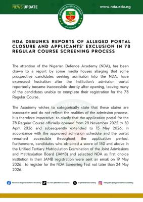 NDA debunks reports of alleged portal closure & applicants' exclusion in 78 RC screening process