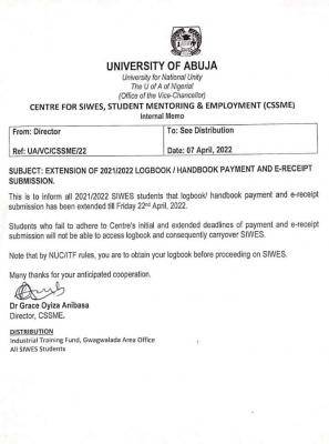 University Of Abuja notice to SIWES students