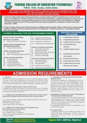 FCET, Asaba admission forms for 2020/2021 academic sessions