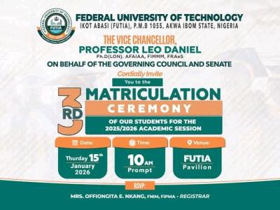 FUTIA  notice on 3rd Matriculation Ceremony for 2025/2026 Session