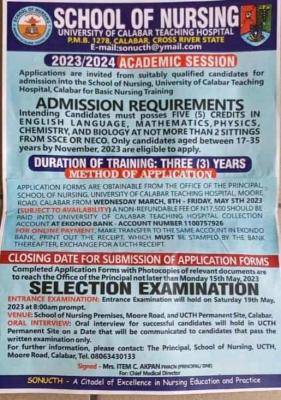 UNICAL Teaching Hospital School of Nursing, 2023/2024 admission form