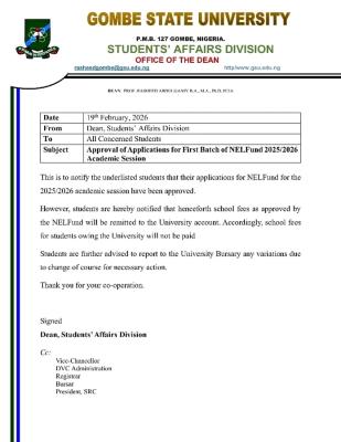 GOMSU update on NELFUND payment, 2025/2026
