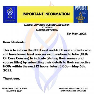 BUSA notice to 300L & 400L students