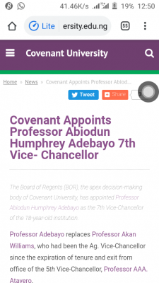 Covenant University appoints 7th Vice-Chancellor
