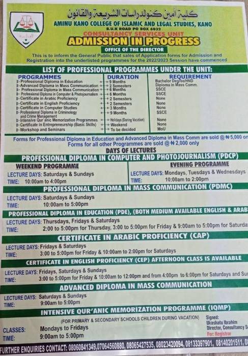 Aminu Kano College Of Islamic And Legal Studies Releases 2022/2023 Admission Form