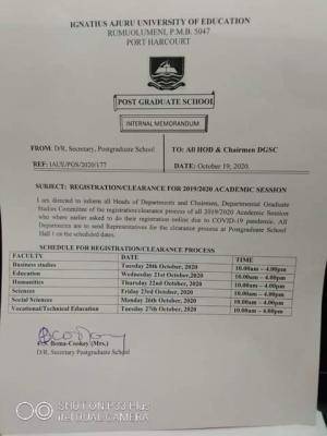 IAUE Postgraduate school registration/clearance for 2019/2020 session