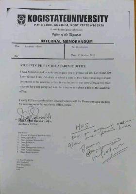 KSU notice on submission of students' file