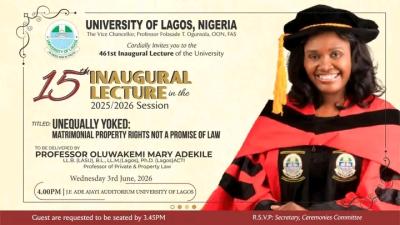 UNILAG announces 461st Inaugural Lecture