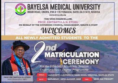 Bayelsa Medical University 2nd matriculation ceremony holds Aug 28th