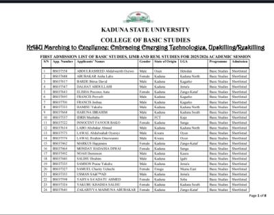 KASU releases first batch IJMB/Remedial Studies admission list, 2025/2026