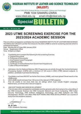 NILEST Post-UTME Screening exercise, 2023/2024