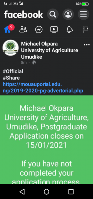 MOUAU notice on postgraduate application deadline for 2019/2020 session
