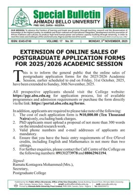 ABU extends sales of postgraduate forms, 2025/2026