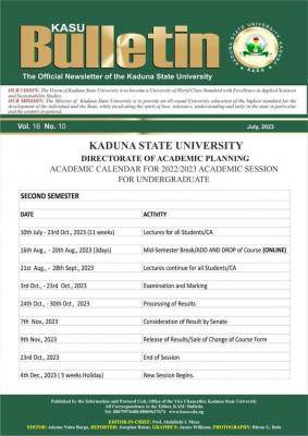 KASU second semester Academic Calendar 2022/2023