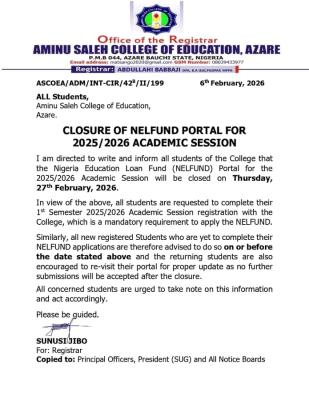 ASCOEA announces closure of NELFUND portal for 2025/2026 session