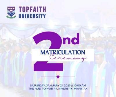 Topfaith University announces 2nd matriculation ceremony