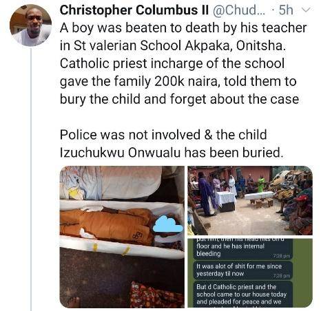 Catholic school accused of covering up the murder of a JSS1 student who died after being flogged by a teacher