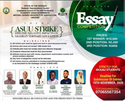 MOUAU SUG announces essay competition for students of the university