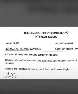 Fed Poly Ilaro Second Semester Results, 2019/2020