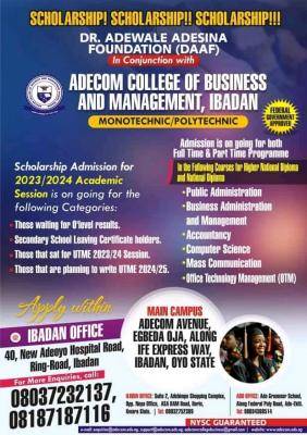 ADECOM College of Business and Management scholarship offer to prospective students, 2023/2024
