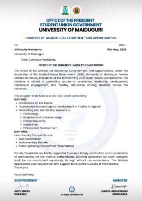 UNIMAID SUG issues notice on 2026 Inter-Faculty competitions
