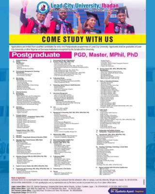 Lead City University Postgraduate Admission form, 2025/2026
