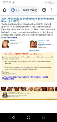 OAU final supplementary Pre-degree & JUPEB entrance exam, 2020/2021
