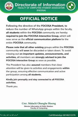 UNIUYO Computing Students Association notice on communication channels