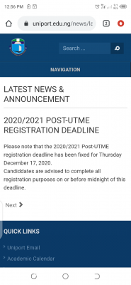UNIPORT 2020 Post-UTME registration deadline is now Dec. 17th