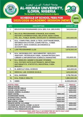 Al-Hikmah University releases approved school fees schedule, 2025/2026