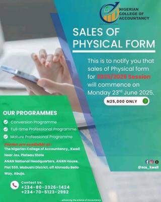 Nigerian College of Accountancy sales of Admission form, 2025/2026