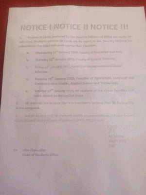 IBBU notice on collection of students ID cards