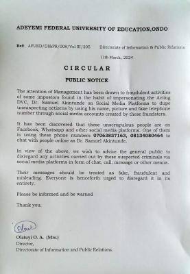 Adeyemi College of Education disclaimer notice