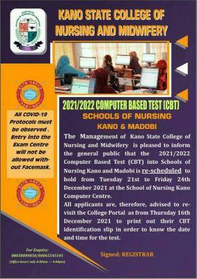 Kano State College of Nursing and Midwifery reschedules entrance exam, 2021/2022