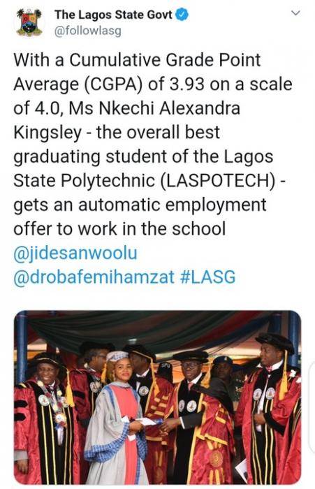 Lagos Polytechnic Best Graduating Student Gets Automatic Employment.