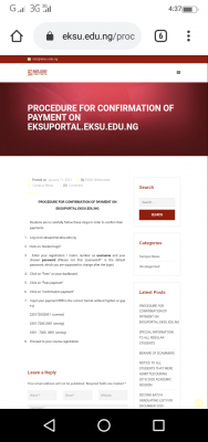 EKSU notice on procedure for confirmation of payment on school portal