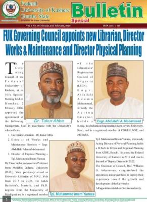 FUKashere Governing Council Appoints New Principal Officers.