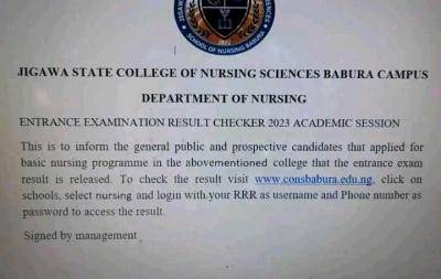 Jigawa State College of Nursing Sciences releases Nursing entrance exam results - 2023
