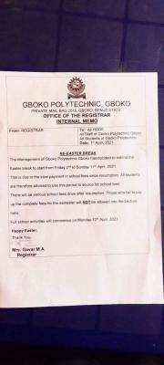 Gboko Polytechnic extends Easter break