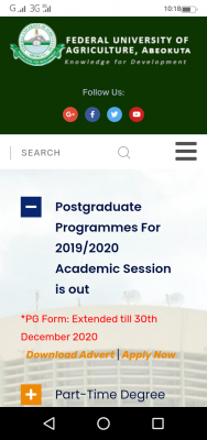 FUNAAB extends Postgraduate Application Form For 2019/2020 Session